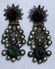 ANTIQUE ARMENIAN BYZANTINE REVIVAL OTTOMAN PEARL COIN SILVER JEWELED EARRINGS