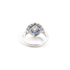 Art Deco 14K White Gold FN Round Lab Created Diamond & Sapphire Engagement Ring