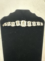 Vintage Siam Sterling Silver White Enamel Dancer Panel Bracelet 32g