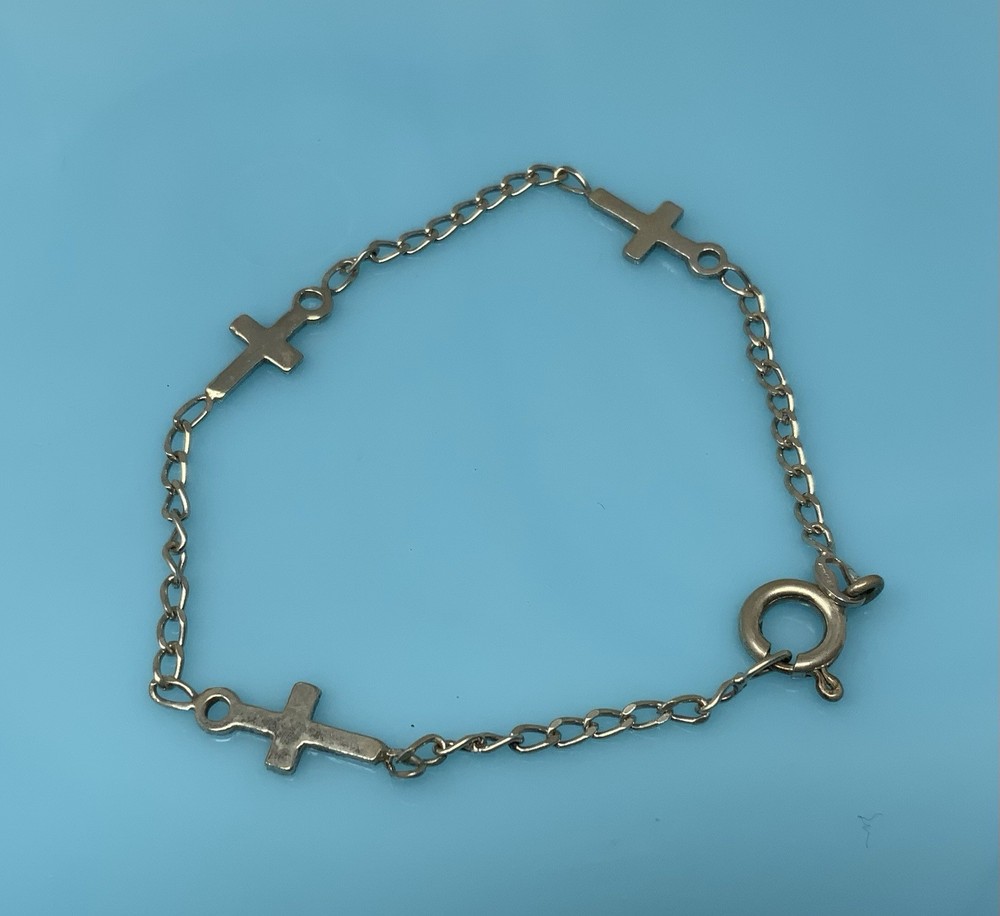 Vintage Sterling Silver Simple Religious Linked Cross 7 Inch Bracelet 2.8g