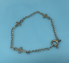 Vintage Sterling Silver Simple Religious Linked Cross 7 Inch Bracelet 2.8g