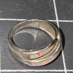 Vintage 925 Sterling Silver Fire Opal Inlay Triple Row Band Ring Size 7