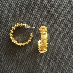 Vtg Gold Tone Hoop Earrings Wire Wrapped Pierced 1” Chunky Statement