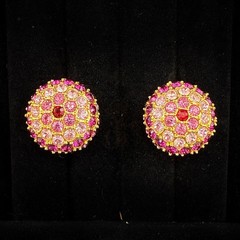 Joan Rivers Earrings Pink Purple Rhinestone Domed Round CLIP ON Cocktail Vintage