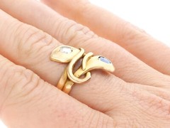 0.29 Ct Sapphire and 0.24 Ct Diamond, 18k Yellow Gold Snake Ring – Antique