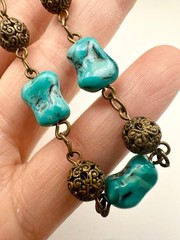 Vintage Czech turquoise art glass beaded necklace 32.5”