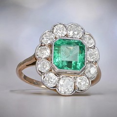 Vintage Art Deco Style Emerald Lab Created Diamond Wedding 14K Gold Finish Ring