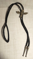Vintage Bolo Tie Eagle Thunderbird Turquoise Silver Tone Black Enamel Design