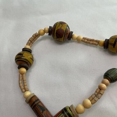 African Necklace Safari Animals Ceramic Painted Wood Bead Necklace 16”