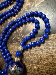 Beautiful Knotted Blue Glass and Gold Beads with Large Dragon/Phoenix Beads, 36”