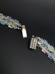 Vintage Aurora Borealis Crystal Glass Bead Necklace Double Strand 24″