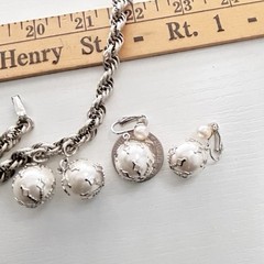 Vintage Celebrity Bracelet Earring Set Faux Pearls Wedding Baubles Dangling