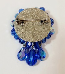 Vintage Blue AB Crystal Glass Beads Cluster Brooch With Dangles