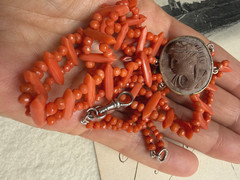 Victorian 800 silver Coral Lava Cameo Necklace, Swivel Clasp – Grand Tour
