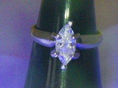 10mm Marquise Cut White Glass Prong Setting on 925 Sterling Vintage Ring Size 7