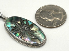 MidCentury Mexico Taxco Sterling Silver 925 Hemp & Abalone Pendant w/metal Chain