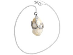 Antique Natural Saltwater Pearl, Ruby and 0.68Ct Diamond, Platinum Pendant