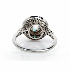 Art Deco Lab-Created Diamond & Emerald With Enamel Engagement 925 Silver Ring