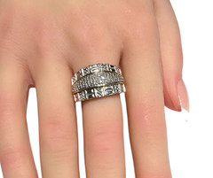 Sterling Silver 925 Wide Band Ring Baguette CZ Crystals Pavé Art Deco…