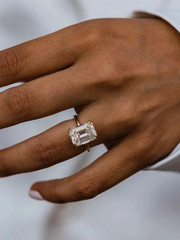 10K Yellow Gold FN With 4.00CT Emerald Cut White Moissanite Women’s Party Ring