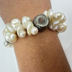 Vtg Baroque Pearl Bracelet Sterling Silver QVC Chunky Cluster Hammered Nuggets