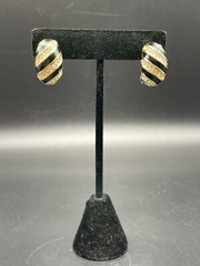 Vtg Christian Dior Black Enamel Crystal Pave Clip Earrings Gold Tone Swirl 80’s