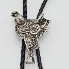Horse Saddle Southwestern Western Cowboy Silver Tone Vintage Bolo Tie Necklace