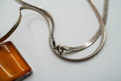 Vintage Sterling Silver Amber Pendant 45mm x 24mm Necklace 24″ x 3mm JB49