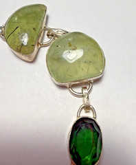 925 Sterling Silver Prehnite Gemstone Link Bracelet Adjustable 7 1/2 in – 9 inch