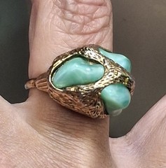 Vintage Brutalist Cocktail Ring 60s-70s Huge Faux Jade Poured Art Glass Adjusts