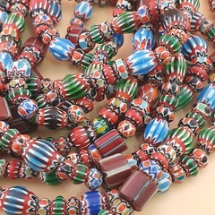 Antique Venetian MultiColor Mix Chevron Glass Beads Strands Necklace