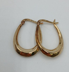 VTG 925 Oval Hoop Earrings 1in Drop Gold Vermeil on Sterling Silver 2.5g Estate