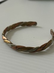 Vintage Copper, Brass, And Silver Bracelet Cuff Art Deco -#555