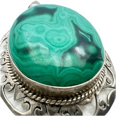 Sterling Silver & Malachite Statement Artisan Pendant Chain Necklace Handmade