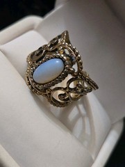 S Coventry Empress Dragon’s Breath Goldtone Faux Fire Opal Filagree Ring Sz 7.25