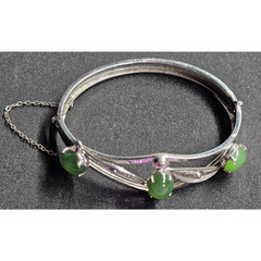 Sorrento Sterling Silver Green Gem Filigree Bangle Bracelet 925 Vintage 2.5in