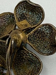 Antique 800 Silver Enamel Filigree Floral Brooch Trombone Clasp Cont’l – c1900