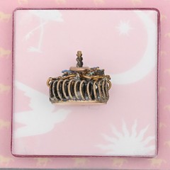 Antique Victorian 3-D Flower Basket ENAMEL Gold Filled Charm Pendant