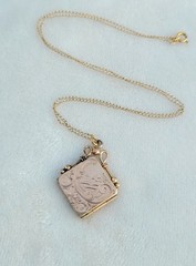 Antique W&H Co 10k Gold Shell “GCL” Monogram Etched Floral House Locket Necklace