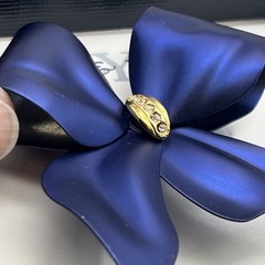 Tona Bow Brooch & Pierced Earrings Set Blue Clear Rhinestone