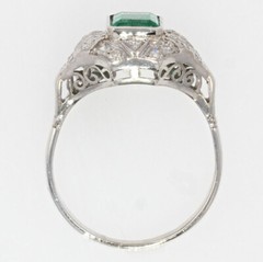 Art Deco Inspired East West Ring 2.3 Ct Simulated Emerald 14k White Gold Over