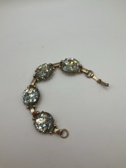 Vintage MCM Lucite Confetti Link Bracelet Thermoset Gold Blue Silver Stars Retro
