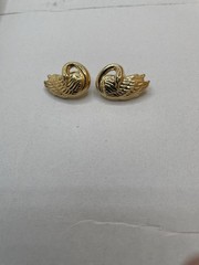 Vintage Gold Tone Swan Post Earrings Romantic Bird Costume Jewelry Pierced Earri