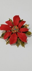 Vintage ART Christmas Holiday Red Painted Poinsettia Brooch