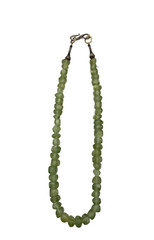 Vintage Chunky Green Prehnite Beaded Chip Nugget Necklace Handmade 18″ Choker