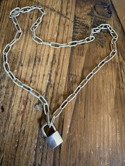 Vintage Golden Clef Sterling Silver Padlock Necklace On Paperclip Chain Italy