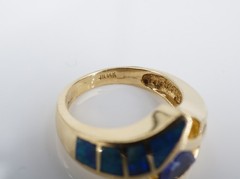 14k Tanzanite Opal Inlay Diamond Cocktail Ring Yellow Gold Natural Size 7 RG5195