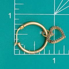 925 FAS Heart Charm Hoop Earrings 1.25in Vermeil Sterling Silver 2.94g Estate