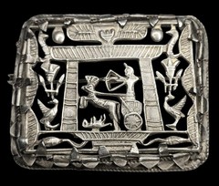 Art Deco Sterling Silver Egyptian Revival Brooch Chariot Vintage