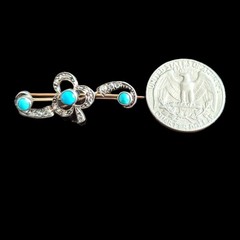 1800s Antique Victorian Turquoise Diamond 14K Gold Silver Topped Shamrock Brooch